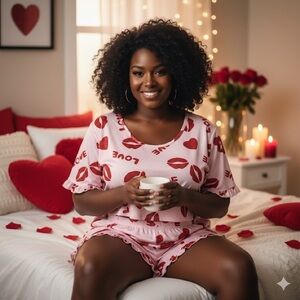 Kiss & Heart Print Crop Top & Shorts Pajamas 2 Piece Set Size 4X (20)